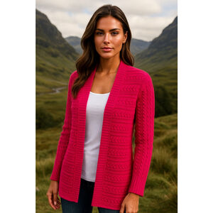 Talbots Knit Cardigan Hot Pink Open Front Sweater Autumn Winter Valentines